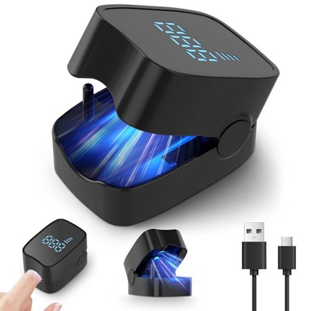 UV neglelakk lampe, digital skjerm, Type-C ladeport, svart.