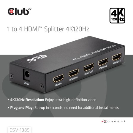 Club 3D 1 To 4 HdmiT Splitter 4K120Hz