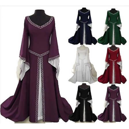 Europæisk og amerikansk retro fest langærmet broderi rund hals slank damekjole