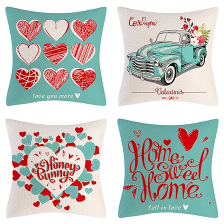 Set med 4 dekorativa kuddfodral 45 x 45 cm, Alla hjärtans dag-element