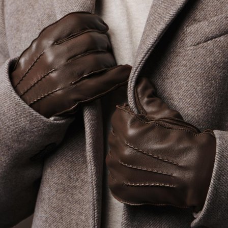 Guanti in pelle di pecora con polsino marrone compatibili con lo schermo touch screen per uomini - Guanti invernali