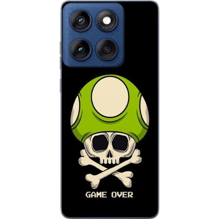 Kompatibel Mobilcover til Motorola Motorola Edge 60 Spilmotiv med dødskalle og grøn svamp i retro gaming-stil med teksten game over
