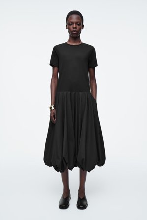 COS Women's Balloon-Hem T-Shirt Dress in Black