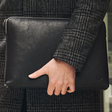 Lou Black & Grey Leather Laptop Sleeve for Men - Laptop sleeves