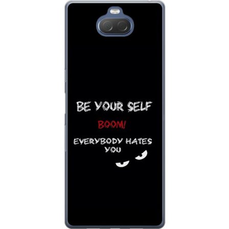 Kompatibelt Mobildeksel til Sony Xperia 10 Plus Mørk minimalistisk tekstillustrasjon med ironisk budskap og truende øyne i svart kontrast