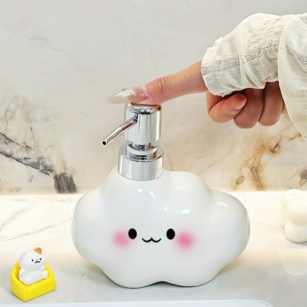 Sød skyformet keramisk flydende sæbe flaske - ftalatfri fritstående badeværelsesdispenser egnet til badeværelsesbordplade, dekorativ fen-fri sæbe...