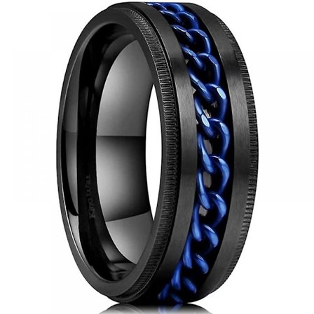 Intertwine Svarta Blå Rostfritt Stål 8mm Ringar för Män Spinner Fidget Ring Ångestring för Män Curb Kedjeinlägg-13.5-Perfet