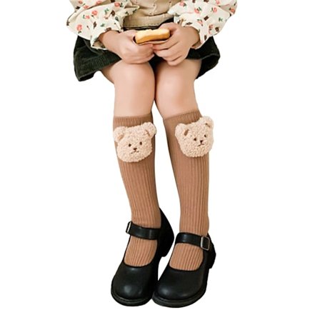 Jenter Strømpebukser Knehøye Sokker Tegneserie Dyr Varme Bomullsokker Barn Bomullsokker Én Størrelse Plysj Bjørnedesign Kaffefarge