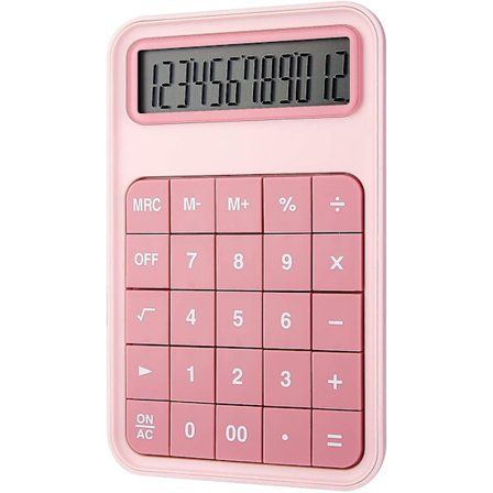 Bordberegner, 12-cifret stort display Batteri LCD-display Kontorberegner - Pink