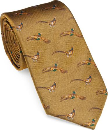 Laksen - Fly-By Pheasant Tie silkkikravatti - Ruskea