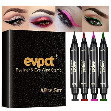 4-färgad vinge eyeliner stämpel set, vinge vattentät eyeliner stämpel verktyg wingliner, svart röd rosa grön(A)