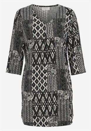 Freequent - Mönstrad trikåtunika med fickor - svart / mönstrad - för damer - M (40) - Cellbes
