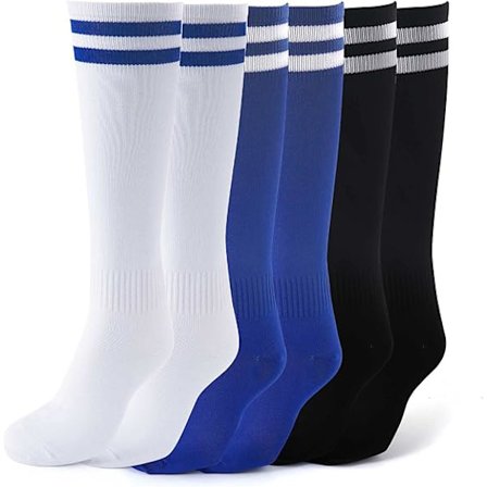 Fotballstrømper for barn, 3 par lange fotballstrømper for barn, pustende fotball-/basketball-/hockeystrømper med grep for gutter, jenter, tenåringer