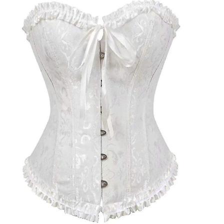 Sexiga kvinnor Bustier Korsett Blommig snörning Korsett Top Bened Waist Trainer Underkläder Overbust Korsetter Body Shaper Plus Size, vit XXXL
