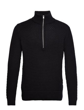 Slhremy Ls Knit All Stu Half Zip W Camp Black Selected Homme