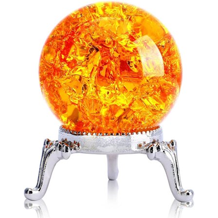Glass Crystal Ball,40mm Ice Crack Ball,Crystal Ball Decorative for Accessories Rockery Ornaments,Orange