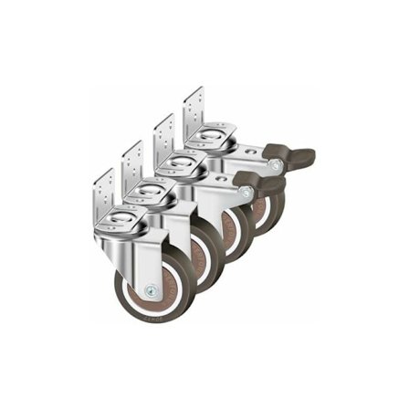 Sæt med 4 drejelige hjul 50 mm, 100 kg møbelhjul, L-type møbelhjul med bremse 360° rotation, til indendørs og udendørs (2 hjul med bremse