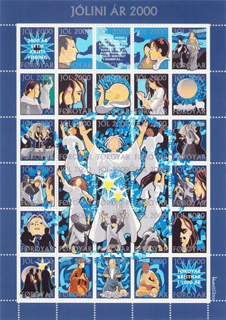 Færøerne - Julemærkeark 2000 - Utakket øvre marginal - Ufoldet
