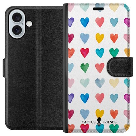 Yhteensopiva Lompakkokotelo Apple Apple iPhone 16 Plus Cactus and Friends - Watercolor Love Grid