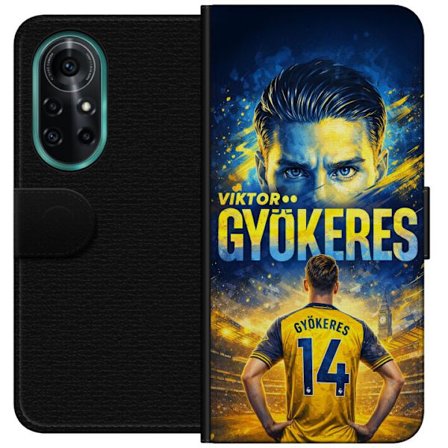 Yhteensopiva Lompakkokotelo Huawei Huawei nova 8 Pro Viktor Gyökeres jalkapallojuliste keltaisella ja sinisellä värimaailmalla, dramaattinen stadio