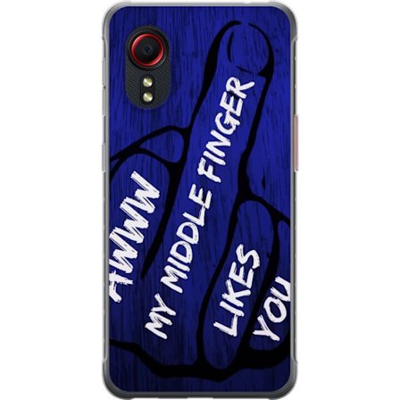 Kompatibel Mobilcover til Samsung Galaxy Xcover 5 Mørk typografisk illustration med hjerteform og budskab om venskab mod dybblå trætekstur