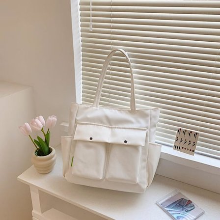 Dame Multi Lommer Glidelås Vanntett Lett Tote Bag Casual Stor Skulderveske Søte Canvas College Vesker