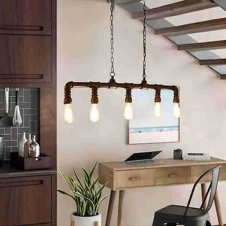 5-armet 90 cm Industriell Hengelampe Vintage Smijernrør