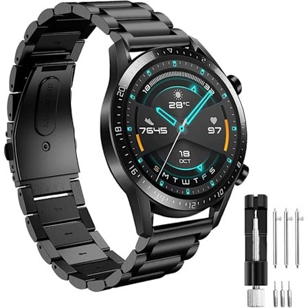 22mm Rem for Huawei Watch GT2 Pro /GT4/GT3/GT3 Pro/GT Active/Galaxy Watch 3 45mm/46mm, Justerbar Metallrem i Rustfritt Stål
