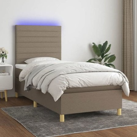 Maison Exclusive - Sängbotten med lameller och madrass samt LED Taupe 90x190 cm Tygt