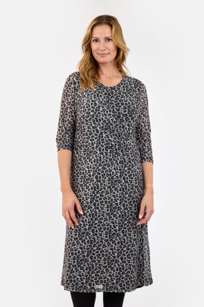 BRANDTEX - Kjole - Grå Mix - Leopard Print / Mesh