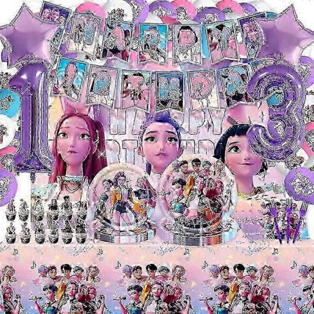 Kpop Demon Hunters Fødselsdagsfest Sæt – Dug, Tallerkener, Kopper, Balloner & Kagetopper til Børnefestartikler