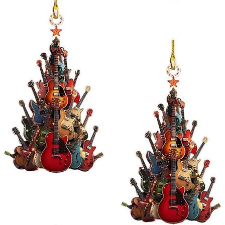 Rockin' Around The Guitar juletrepynt, 2D Premium Akryl Rock Gitar juletrepynt, Gitar Musikkinstrumentpynt[D]
