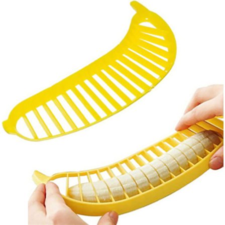 Bananslicer, praktisk køkkenredskab, plastik salat frugt skræller skærer chopper (2 stk.)