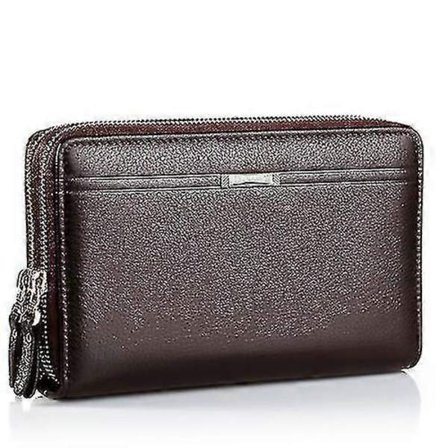 Leinasen A80 Multi-kort Herre Håndveske Dobbel Glidelås Stor Kapasitet Lommebok [DB] Brun