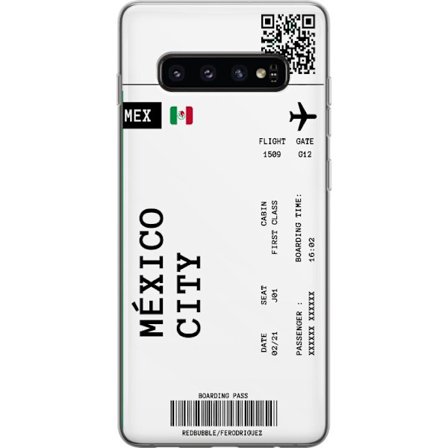 Kompatibel Gennemsigtig cover til Samsung Galaxy S10 Mexico City boarding pass design med flyoplysninger, flag og QR-kode. Rejseinspireret motiv perfe