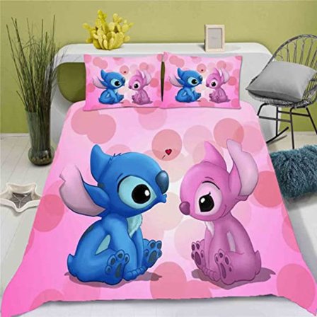 Önska Stitch 3D digitaltryck täcke, lakan, tredelad sängset