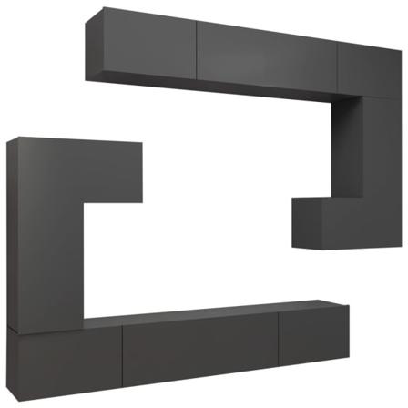 Vidaxl Tv-skåp 8 Delar Grå Högglans Spånskiva Grå