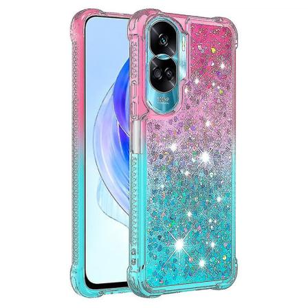 Gradient iskunkestävä cover Honor 90 Lite 5g, TPU Moving Glitter phone case Pink Sky Blue