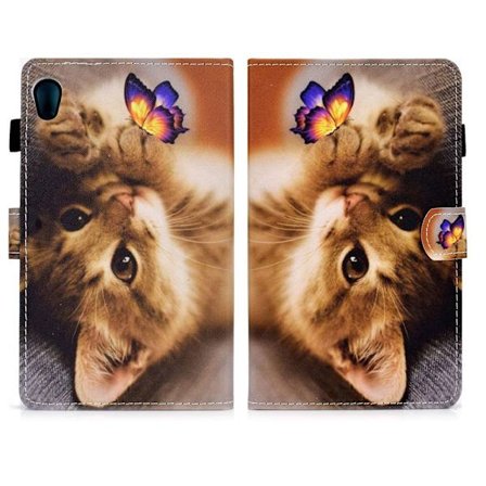 Lenovo Tab M10 HD Gen 2 läderfodral med vackert mönster och tryck - Katt Fjäril