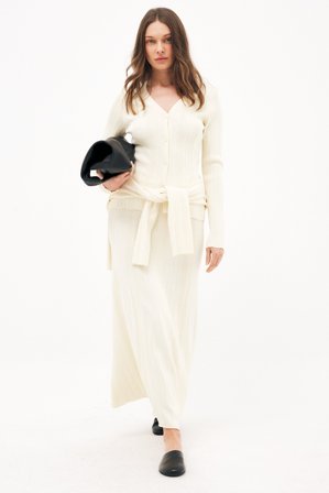 NA-KD Jupe longue en maille côtelée irrégulière - Jupe plissée - Crème - XL