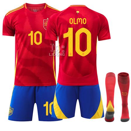 Spania Euro 2024 Hjemme Barn Voksen Drakt 9 Gavi 17 Williams 19 Yamal Fotballdrakt Sett NO.10 OLMO NO.10 OLMO 28