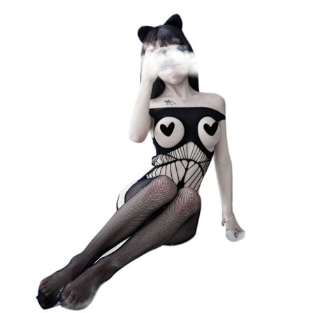 Dame Off Shoulder Lingeri Bodystocking Åben Skål Hæklet Net Bodystocking