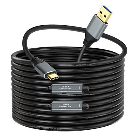 NÖRDIC 15m Aktiv USB 3.0 A til C Kabel, 5Gbps Super Speed USB-kabel Kompatibel med VR, Kamera, Dockingstation og mere