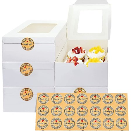 5 stk. Heilwiy hvite bakeribokser med vindu, gaveesker i papir for bakverk. Cupcakes-gave