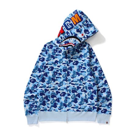 Den nya Bape hættetrøje Shark Mouth Ape Camo Print Bomuldsjakke med fuld lynlås fo W zX blå
