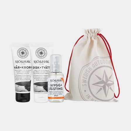 Vildmarkskit Sjö & Hav Nr. 1 (šampon na vlasy a tělo, prostředek na mytí nádobí a praní prádla, sprej proti komárům a klíšťatům)