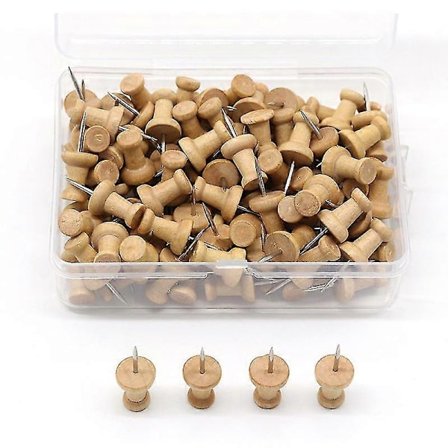 Puinen nastat, 50 kpl piirustusnastat säilytyslaatikolla, peukalonastat puiset karttanastat ilmoitustaululle, korkkitaululle, ilmoitustaululle (100 