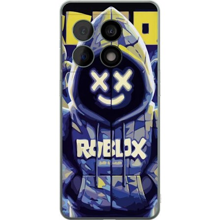 Kompatibelt Mobildeksel til OnePlus OnePlus 10 Pro Blågul Roblox hettegenserfigur med minimalistisk neonstil og masket ansikt, moderne spillillustras