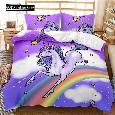 v289 Sengetøj Pink Tegneserie Enhjørning Sengesæt Vinter Dynebetræk Sæt Reaktivt Tryk Børne Fødselsdagsgave Børn Voksen Sengesæt Twin 3-Dele