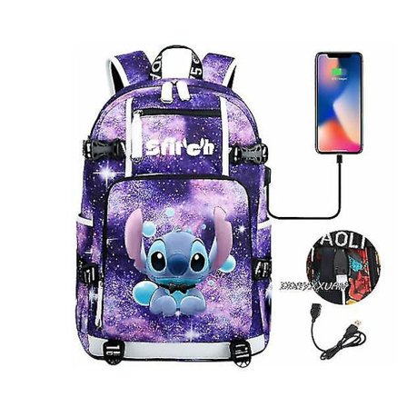 Lilo og Stitch Skole Tasker Kapacitet Rygsække Drenge Piger Usb Opladning Rejse Stor Bærbar Computer College Studerende Skole Taske Rygsæk